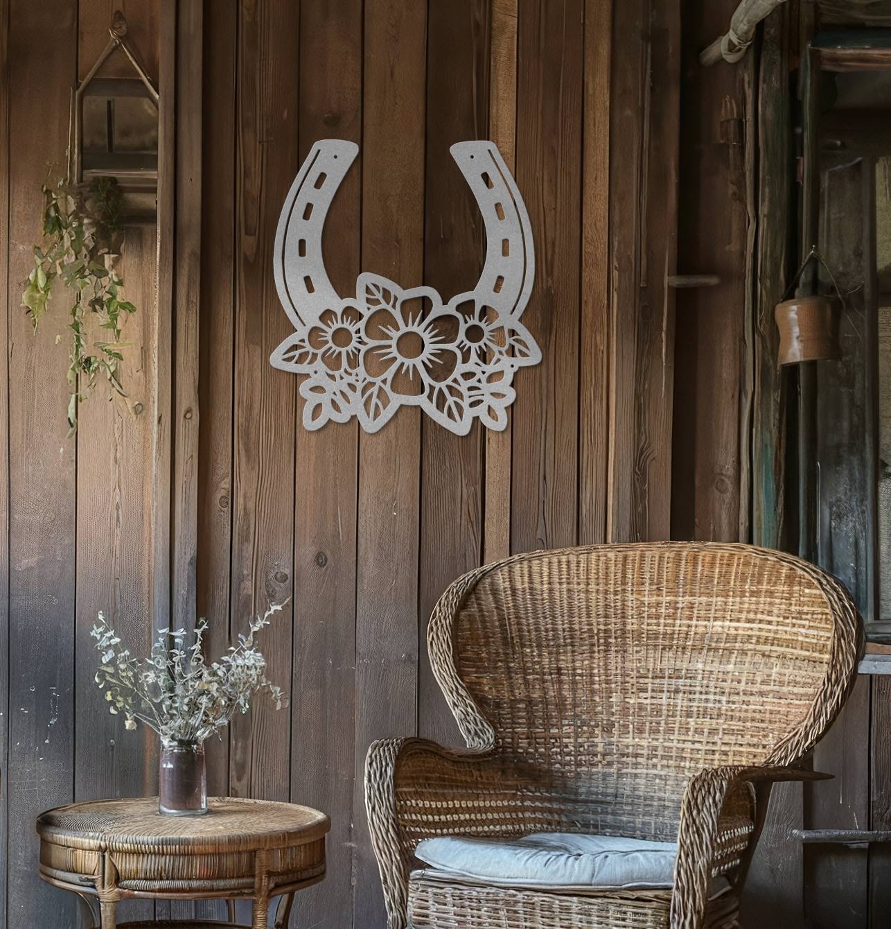 Horseshoe & Flowers - Metal Sign