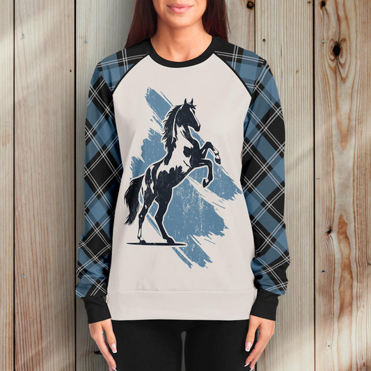Trail Bound Paint Horse - Sweatshirt (Blue Plaid B)