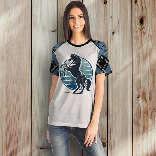 Sun Bound Horse - T-Shirt (Blue Plaid)