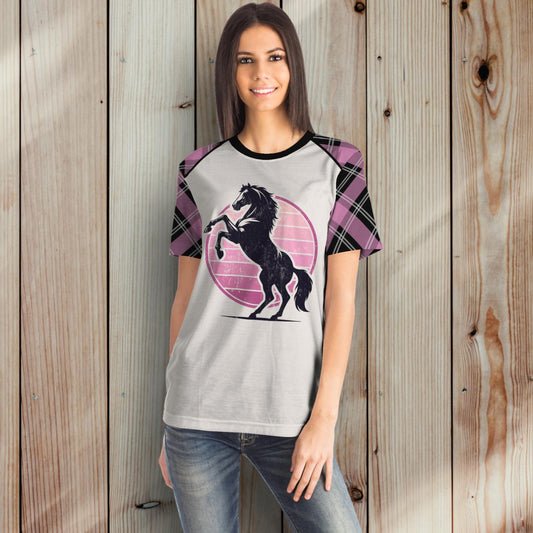 Sun Bound Horse - T-Shirt (Pink Plaid)