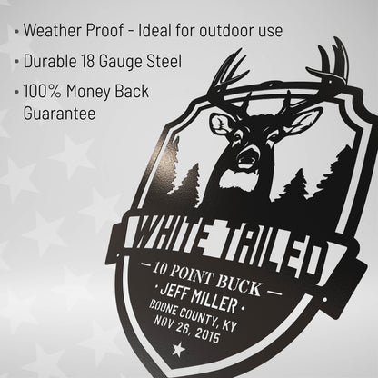 White-Tailed Buck Hunting Trophy – Metal Sign (Prime Edition)