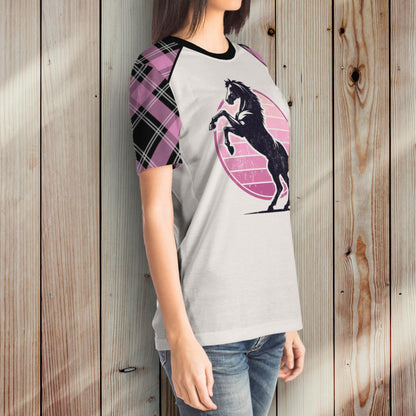 Sun Bound Horse - T-Shirt (Pink Plaid)