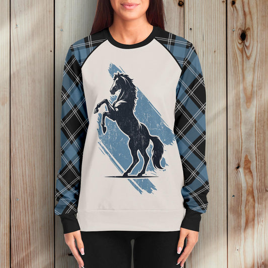 Trail Bound Horse - Sweatshirt (Blue Plaid)